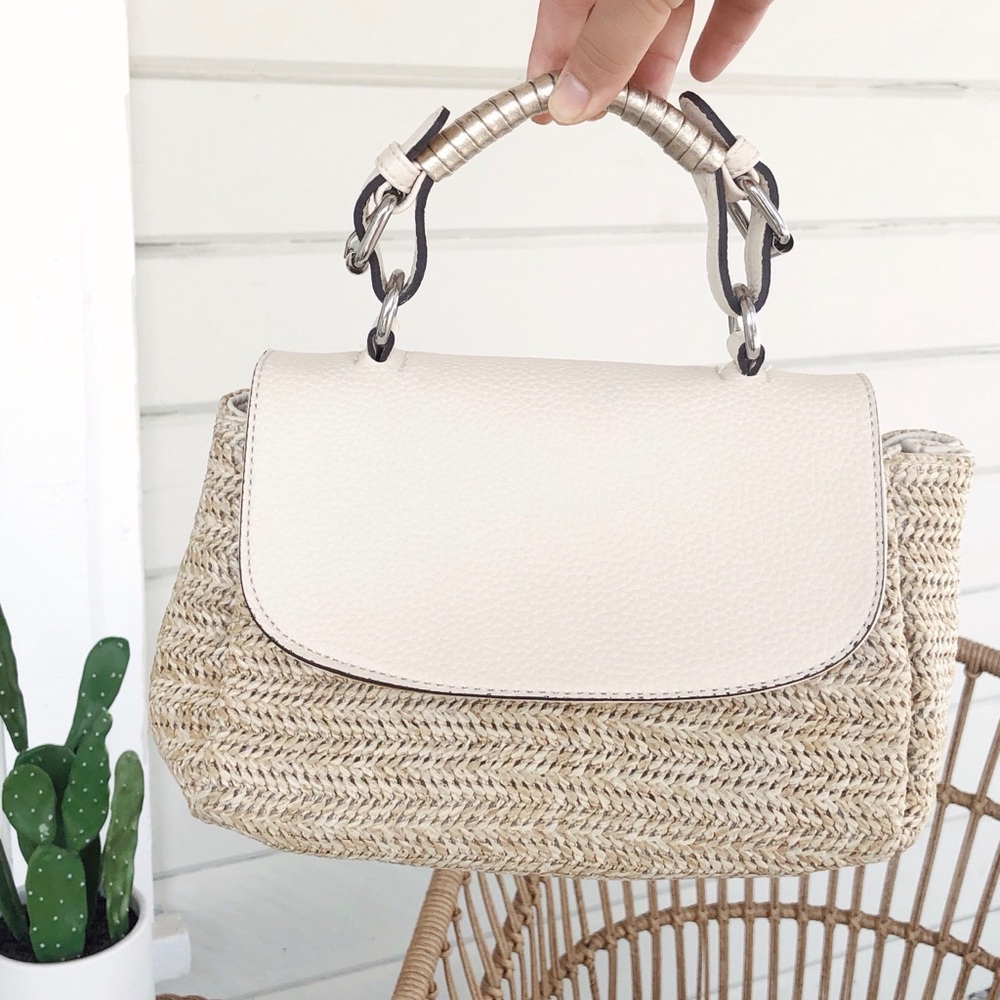 Straw Wicker Handbag Beige and Cream